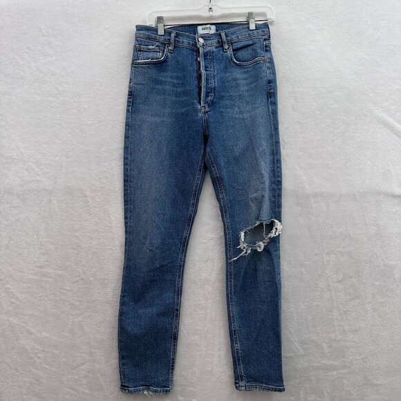 AGOLDE Denim - Agolde Nico Jeans Womens 27 (32x25) Blue High Rise Slim Straight Leg Distressed